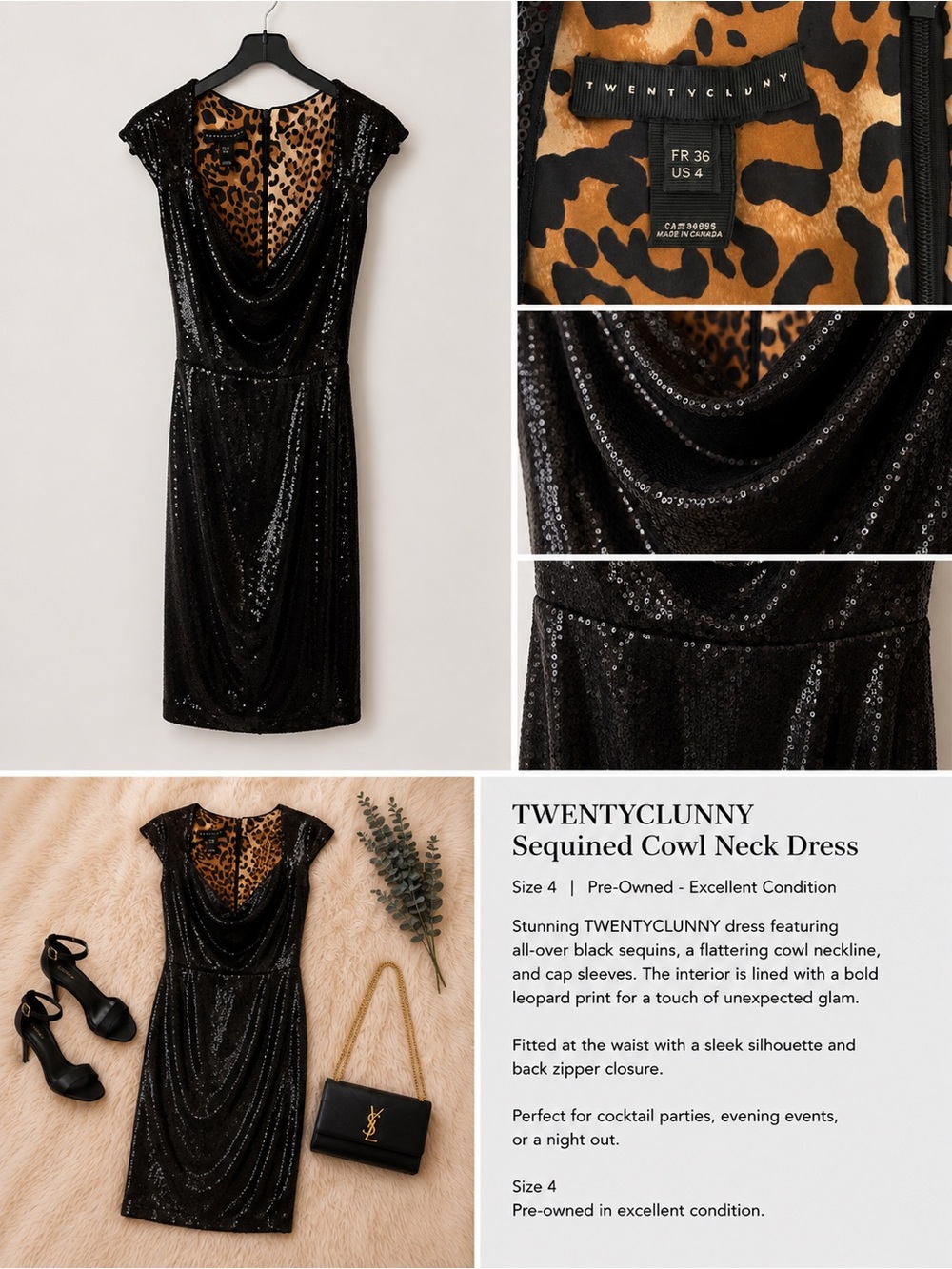 Black Sequined Cowl Neck Midi Dress